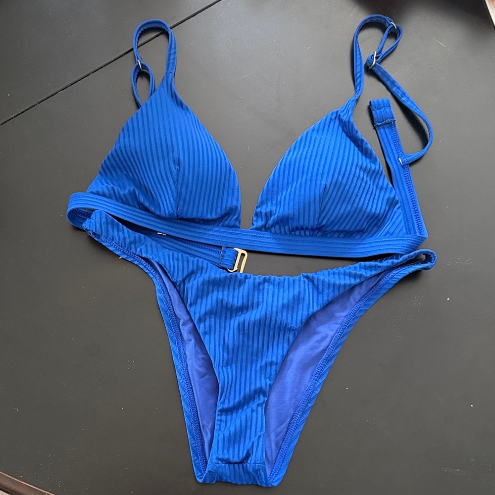 Vitamin A swim Ribbed Bikini Set in Cobalt Blue